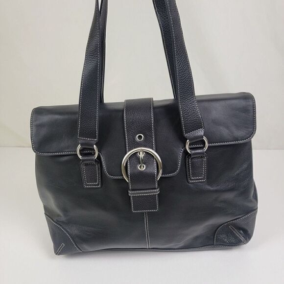 Franklin Covey Black Leather Buiness Organizer Tote Bag - Picture 1 of 12